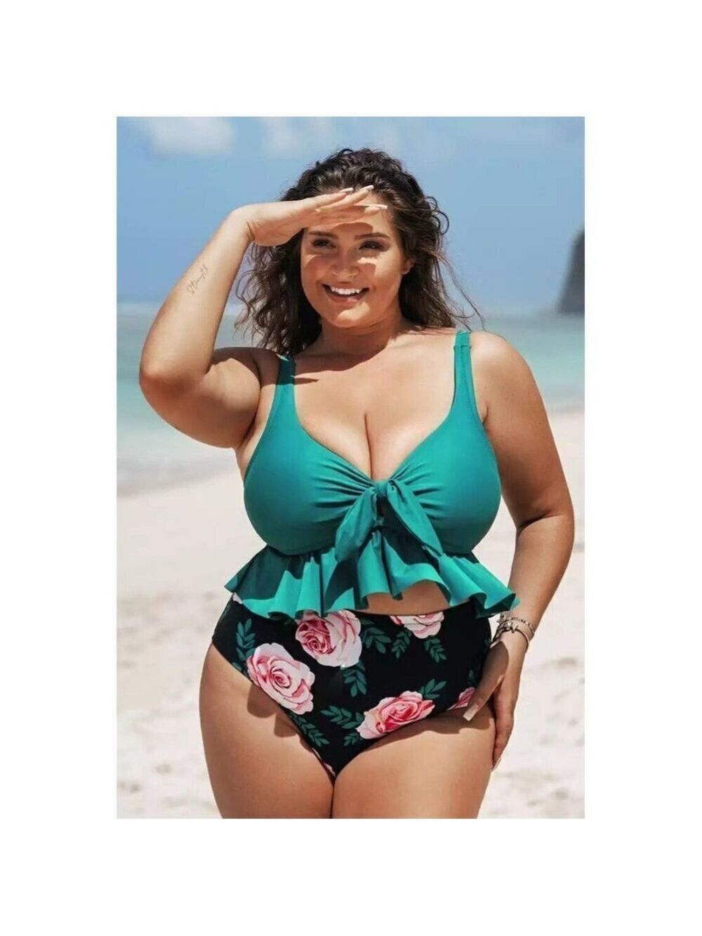 Yaritza Knotted Ruffle Plus Size Tankini Size 2X